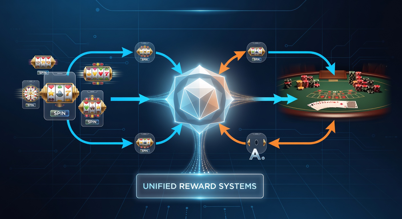 Flowchart of reward point transfers between slot machines, live casino tables, and sports betting interfaces