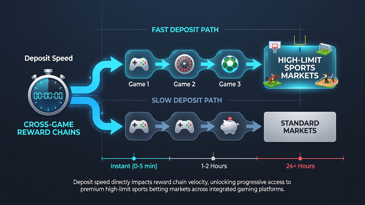 Diagram of reward chain flow illustrating deposit speed effects on sports market limits and progressive slot meters