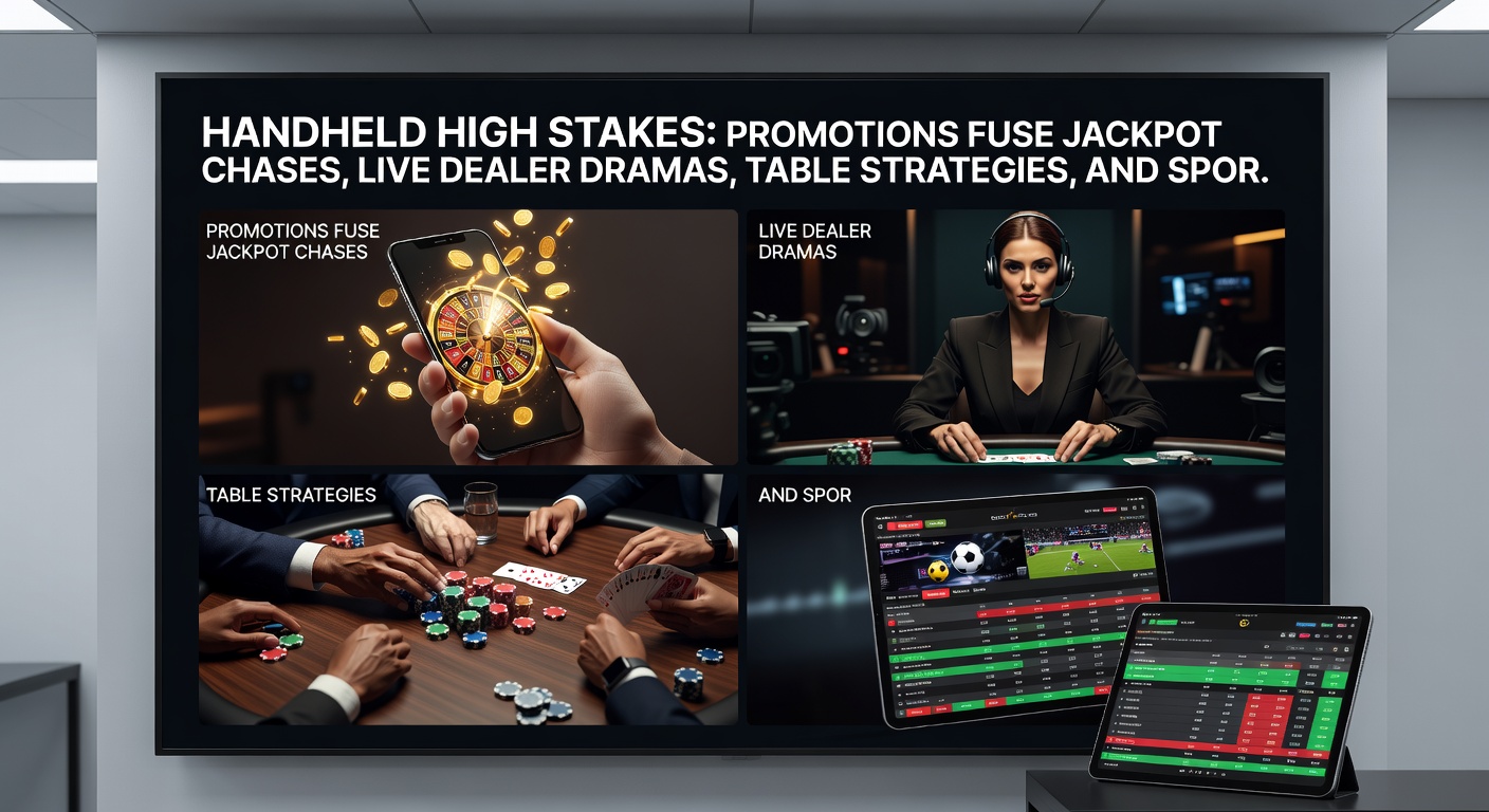 Live dealer roulette table on a smartphone, overlaid with promotion pop-ups for linked sports bets and slot jackpots