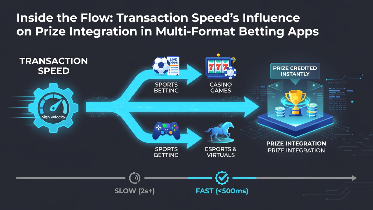 Diagram illustrating transaction speed effects on prize integration between sports betting, slots, and live dealer sections in a unified app environment