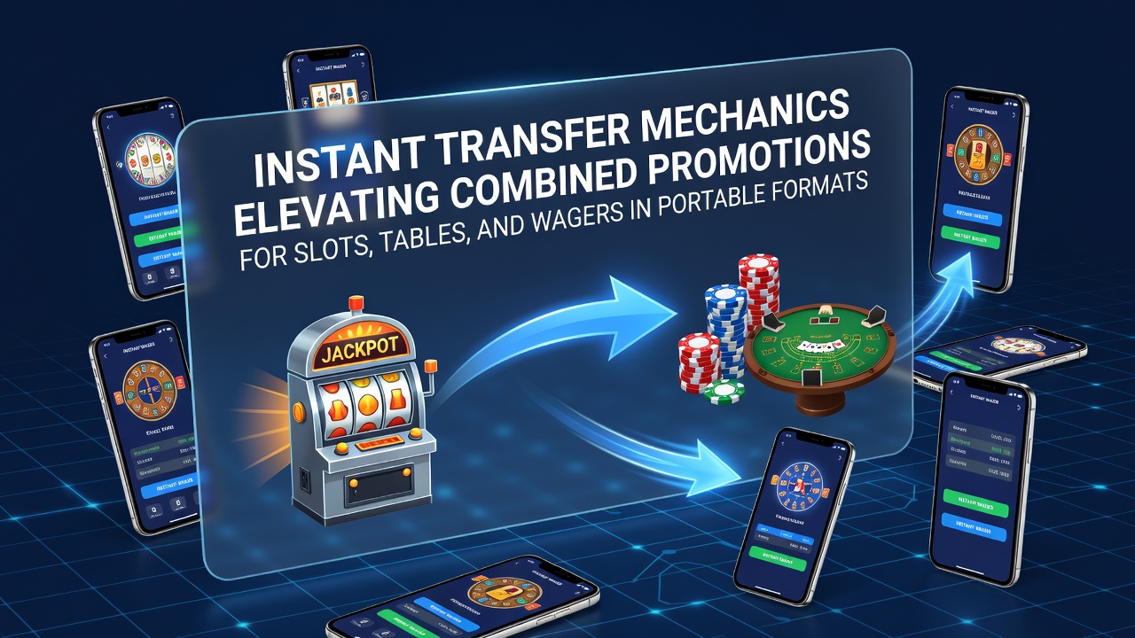 Mobile casino interface showing instant transfer options for slots and table games