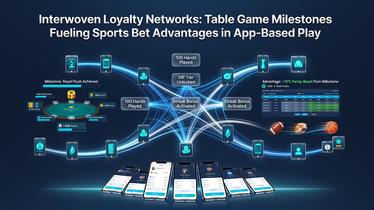 Dashboard view of loyalty milestones from table games converting into sports betting rewards and boosted odds