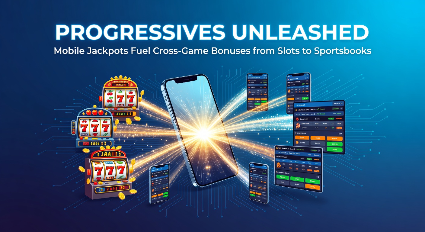 Vibrant mobile screen showing progressive jackpot counters ticking up across slot reels and sportsbook odds, with bonus icons bridging the games
