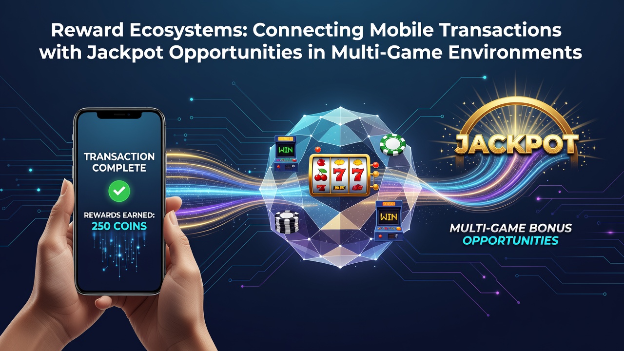 Mobile transaction interface connecting to multi-game jackpot displays on smartphone screens
