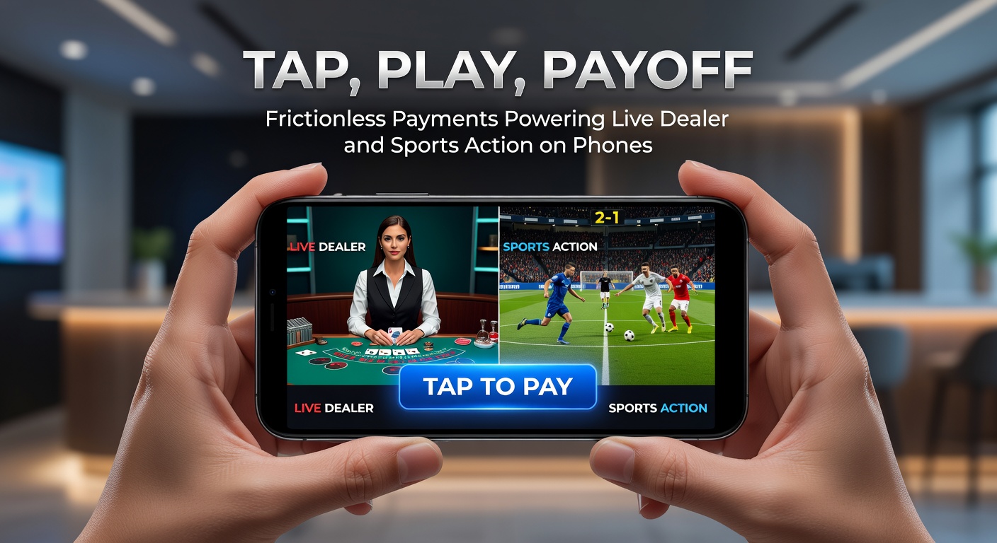 Smartphone displaying live dealer blackjack game with a tap-to-pay overlay for instant deposits during play